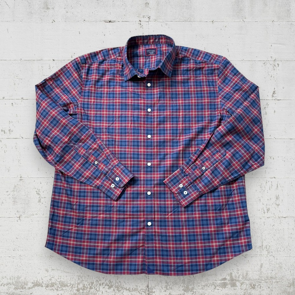 Untuckit Men's XXL Amaldo WF Navy Wrinkle-Free Cotton Long Sleeve Shirt 41249